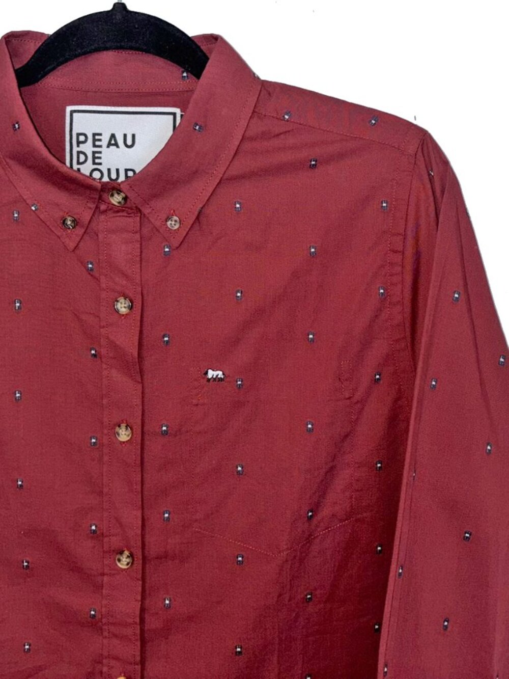 Peau De Loup Beta Maroon Long Sleeve Embroidered Button Down - Size 8
